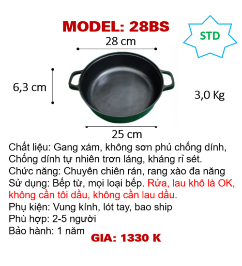 28BS Chảo rán bằng hai tai sắt