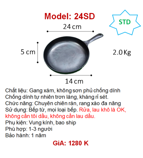 24SD chảo gang thô chiên rán đẹp (Hạ cánh nơi Em)