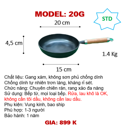 20G Chảo rán tay gỗ