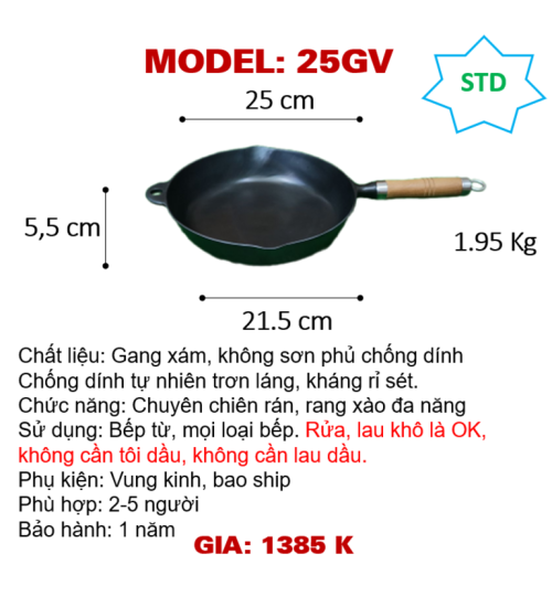 25GV Chảo rán tay cầm gỗ