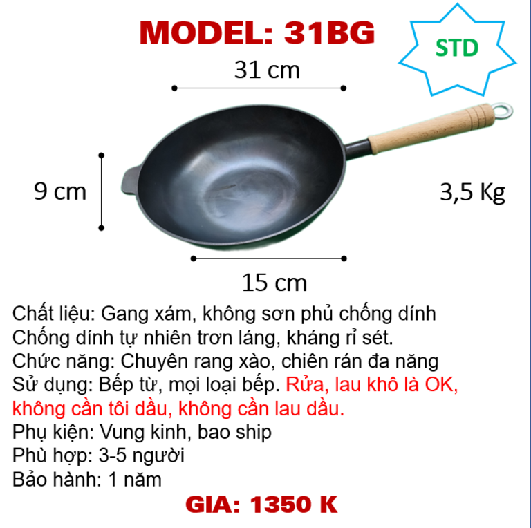 31BG Chảo xào tay gỗ