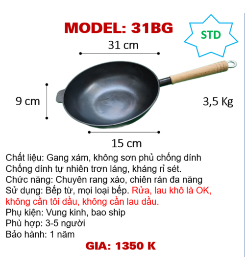 31BG Chảo xào tay gỗ