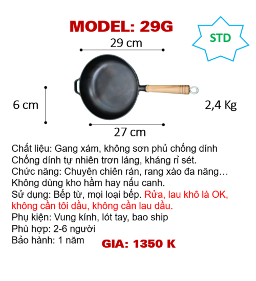 29G Chảo rán tay cầm gỗ