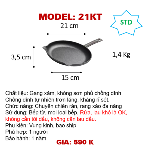 21KT chảo gang thô chiên rán